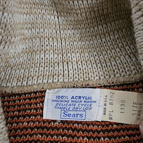 Vintage Boho 60's 70's Fall Color Aztec Button Front Belted Cozy Long Sweater - Picture 12 of 14